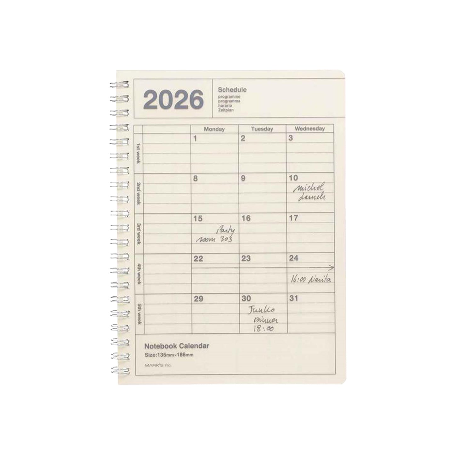 Mark’s 2026 Notebook Calendar S (Vertical B6)