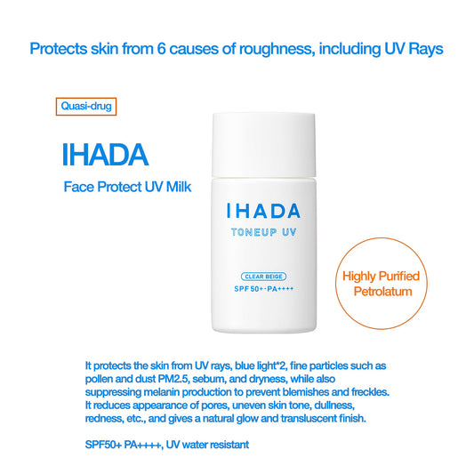 Ihada Sunscreen Medicated Face Protect UV Milk, Clear Beige, Quasi Drug, 1.1 fl oz (30 ml)