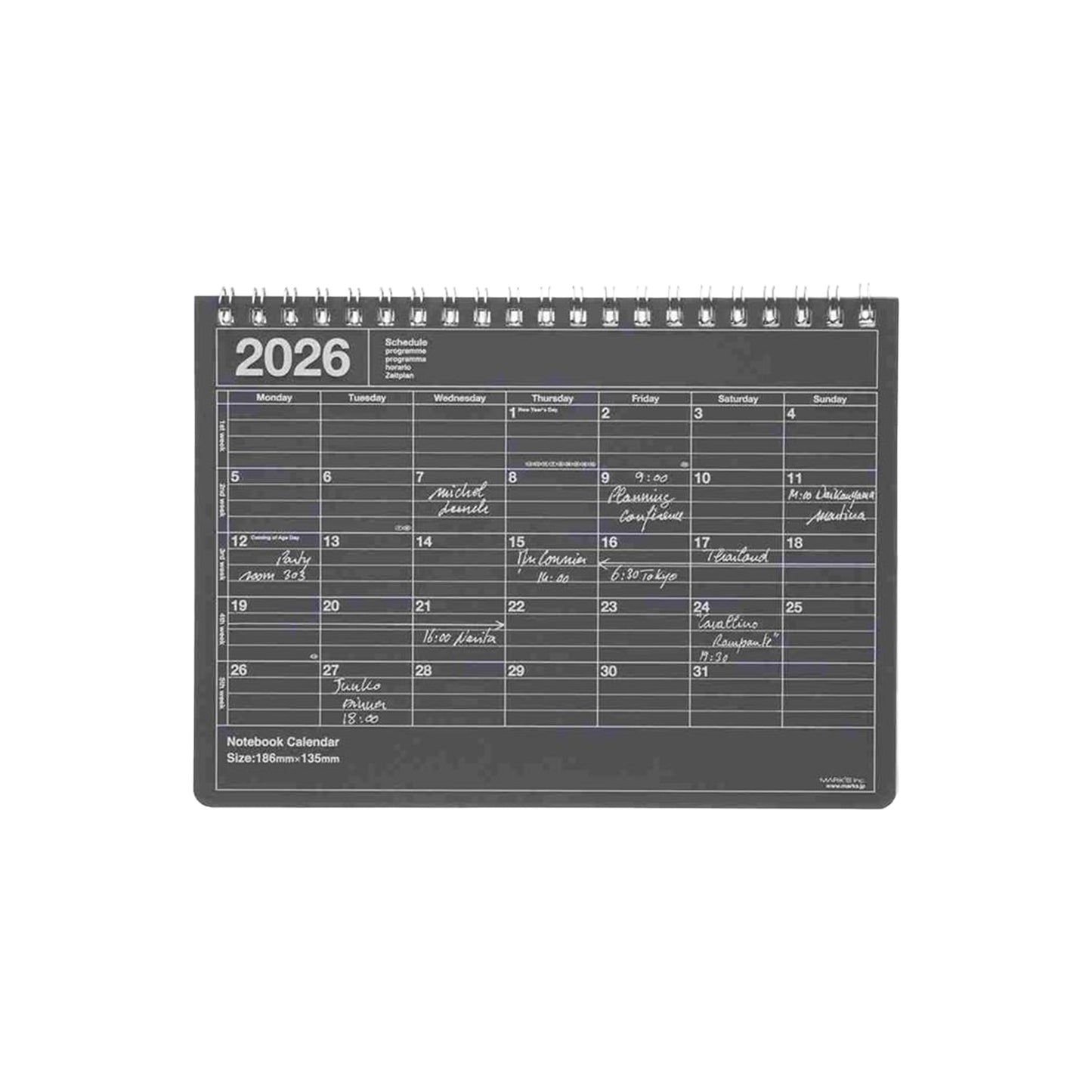 2026 calendar with a grid layout on a white background