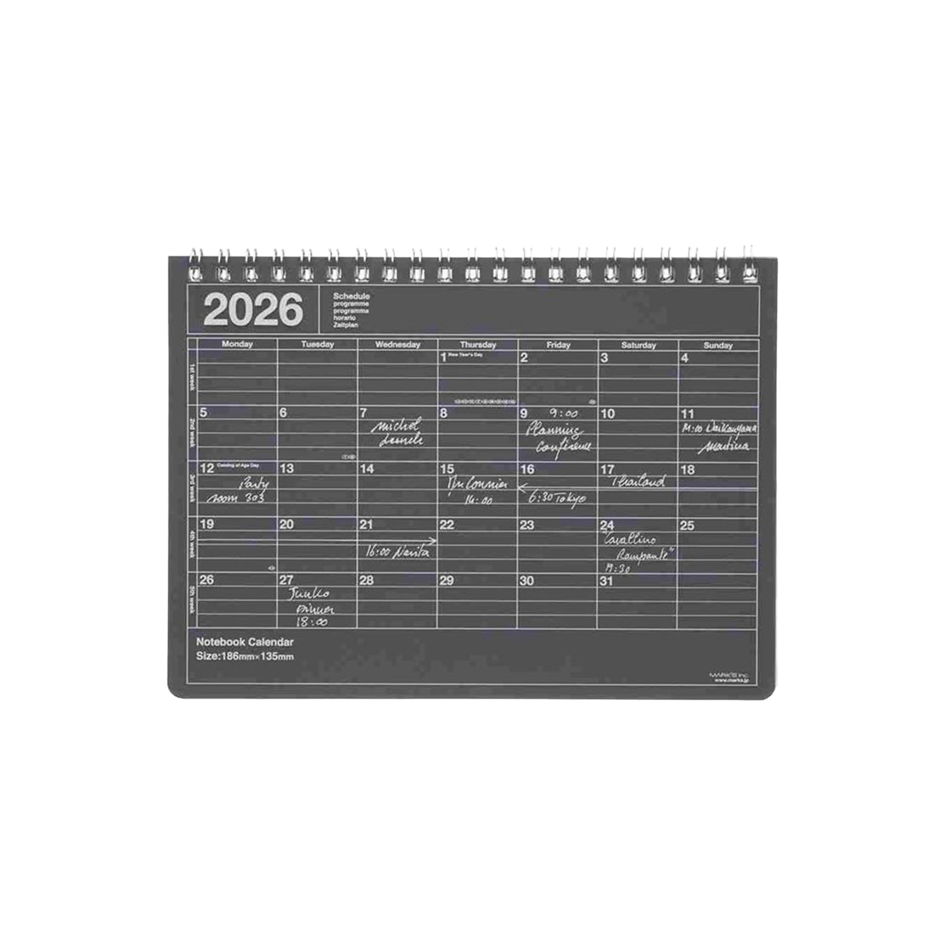 2026 calendar with a grid layout on a white background