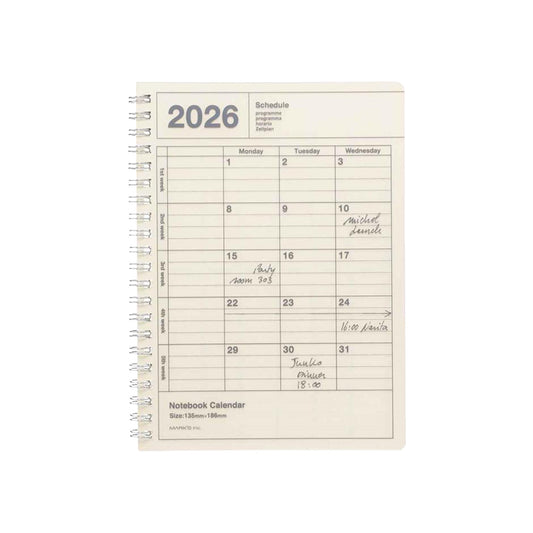 Mark’s 2026 Notebook Calendar S (Vertical B6)