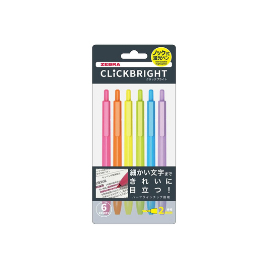Zebra Click Bright Retractable Highlighter (6 Colors) ‎[WKS30-6C
 ]