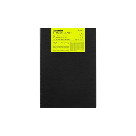 Midori Flat Diary 2026 A4 Monthly – Black, Bookmark Limited Edition (Starts October 2025)