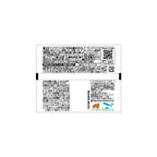 Product label with text and barcodes on a white background