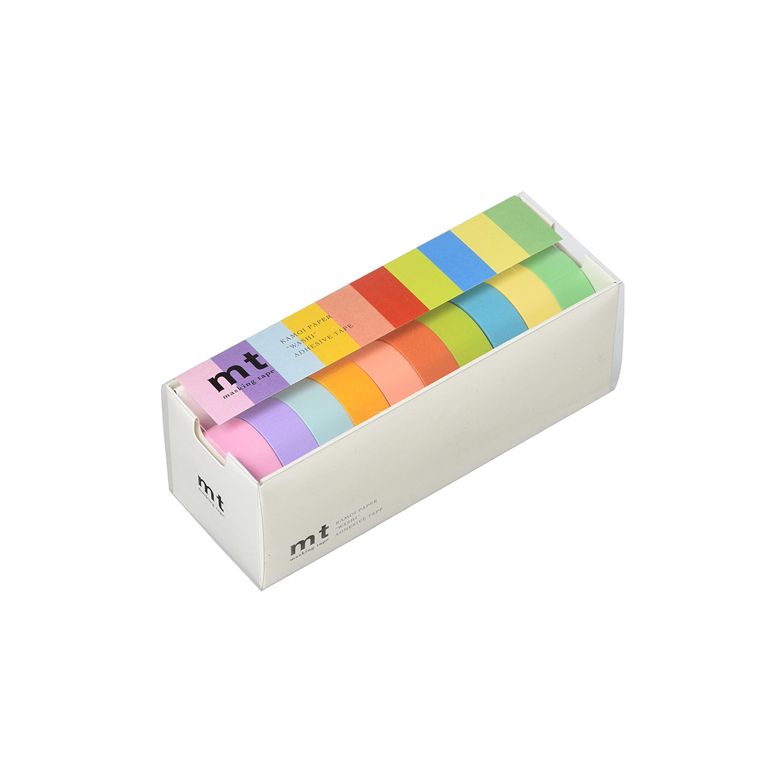 Kamoi mt Masking Tape – 10 Color Set (15 mm × 7 m, Washi Tape)
