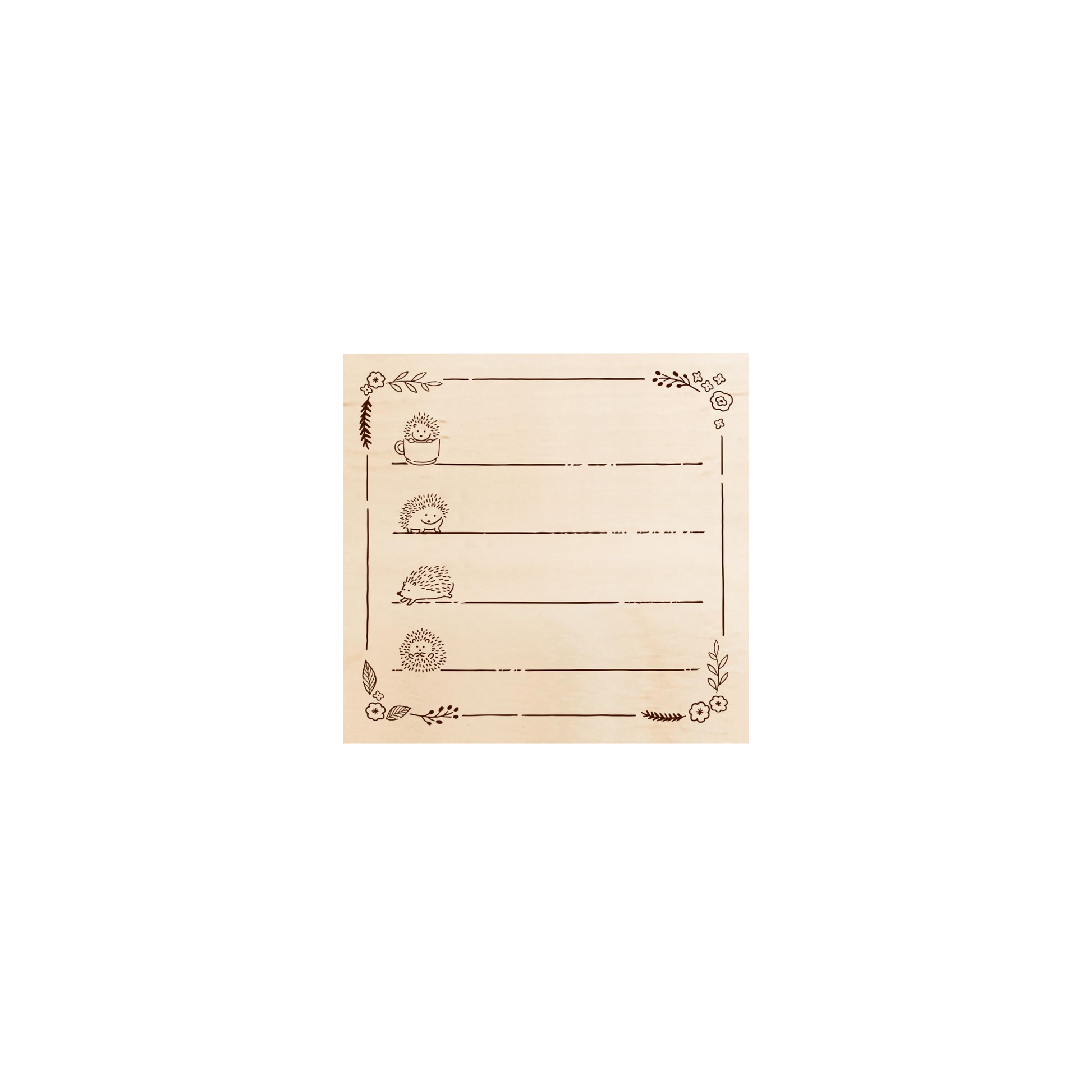 Decorative notepad with hedgehog illustrations on a white background