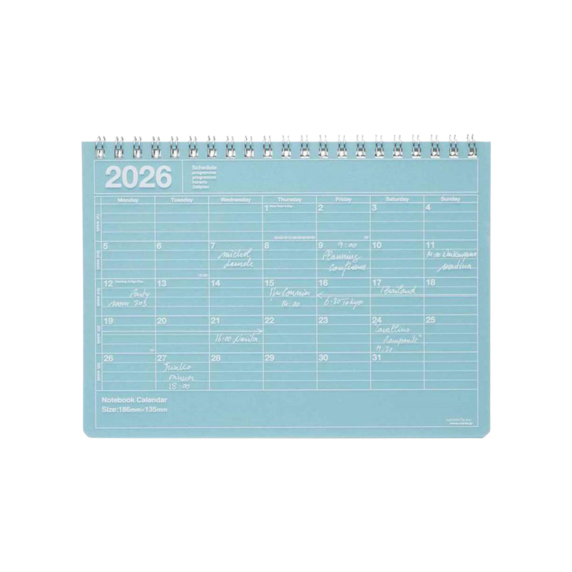 2026 calendar with a blue background on a white background