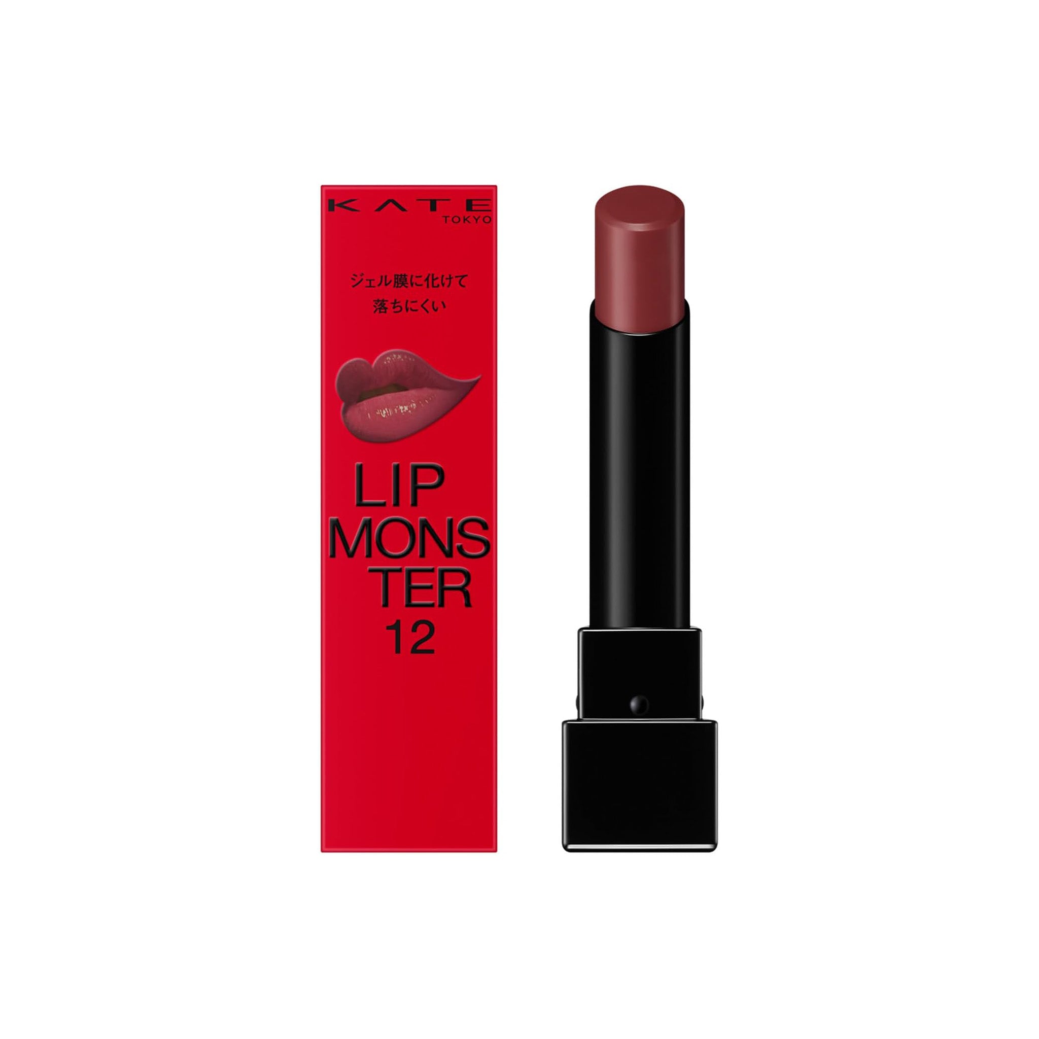 Lipstick with red packaging featuring 'LIP MONSTER' text on a white background