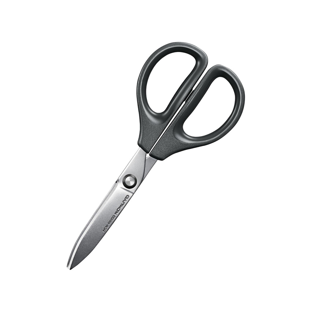 Pair of scissors with black handles on a white background