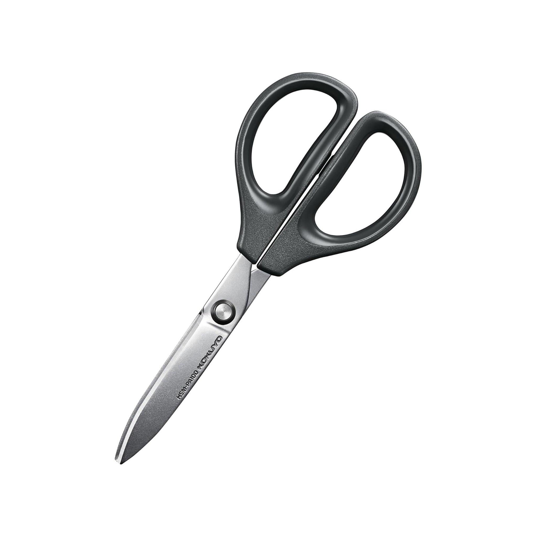 Pair of scissors with black handles on a white background