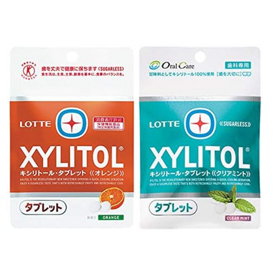 Lotte Xylitol Tablets 35g (Orange & Clear Mint) [2 Packs]
