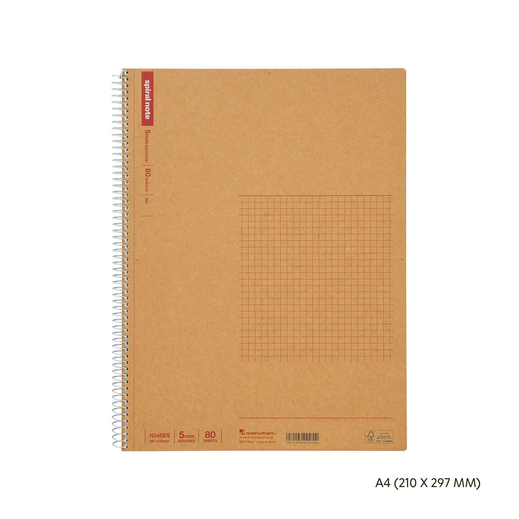Maruman Spiral Note Basic 5mm Grid Notebook, 80 Sheets – A4, B5 or A5