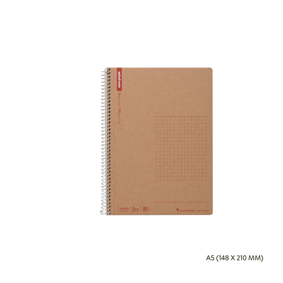 Maruman Spiral Note Basic 5mm Grid Notebook, 80 Sheets – A4, B5 or A5