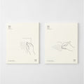 Two cream-colored instruction sheets with minimalist black line drawings and small text, displayed side by side against a light gray background.