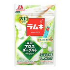 A package of Morinaga Large Ramune Aloe Yogurt Flavor candy, with Japanese text and a picture of the candy pieces.
