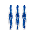 Three blue and clear plastic correction tape dispensers labeled 'WHIPER PAL PLUS' arranged side by side on a white background.