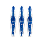Three blue and clear plastic correction tape dispensers labeled 'WHIPER PAL PLUS' arranged side by side on a white background.