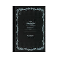 Black notebook with decorative border and 'Tomoe River' branding on a white background