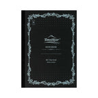 Black notebook with decorative border and 'Tomoe River' branding on a white background