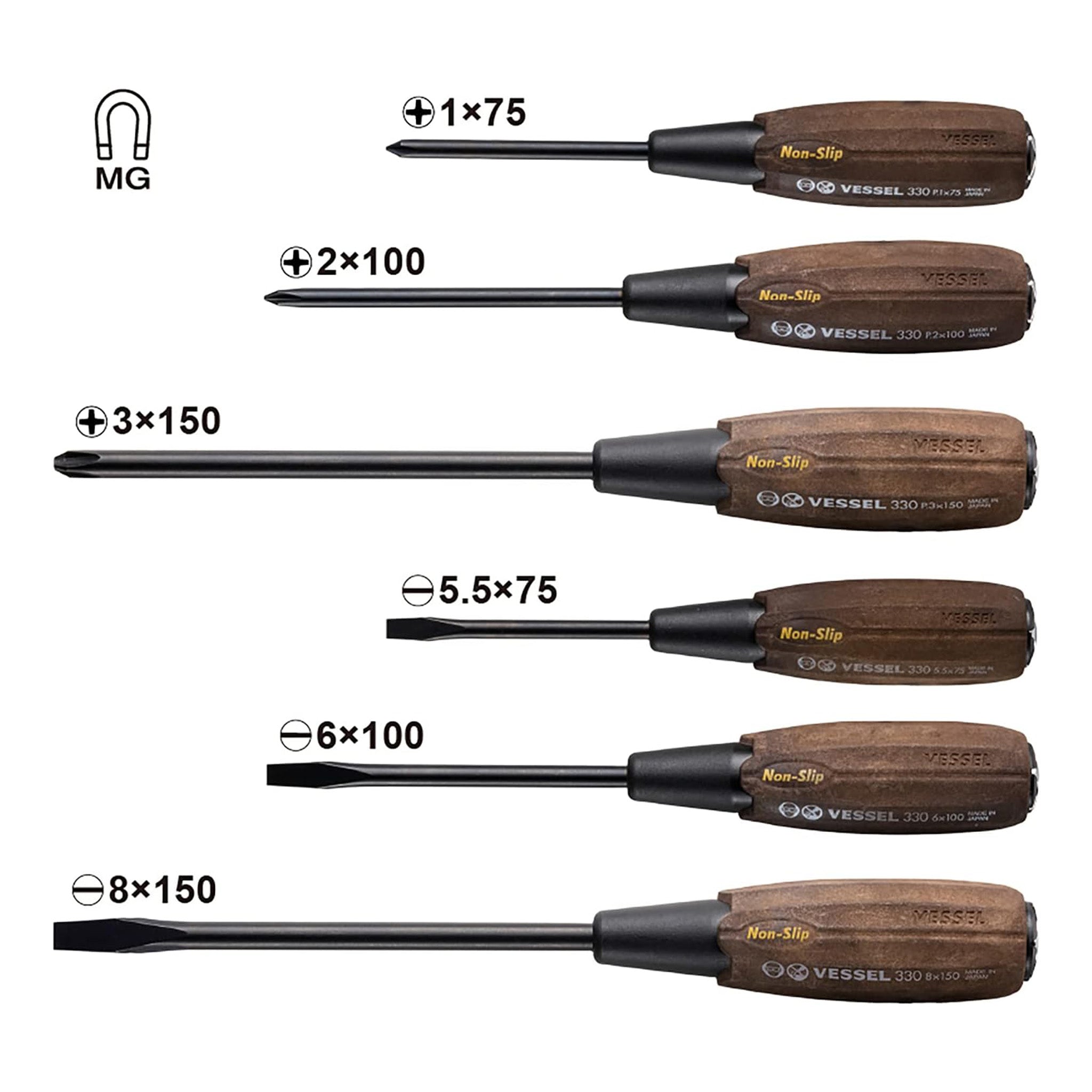 VESSEL Woody Penetrating Screwdriver Set – 6 Piece Boxed Set (336PS)
